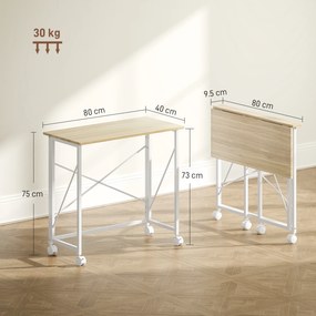 HOMCOM Masă pliabilă de 80 cm pe roți - Ton natural | Aosom Romania