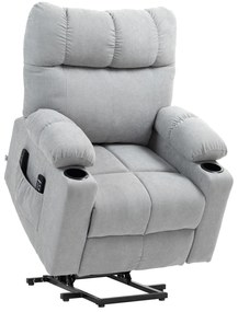 HOMCOM Fotoliu pentru seniori cu funcție de ridicare, funcție de culcare, incl. telecomandă, 144 cm x 91 cm x 88 cm, Gri deschis | Aosom Romania
