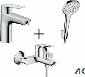 Set baterii Hansgrohe Logis E cu baterie lavoar, cada si set de dus cu porter crom