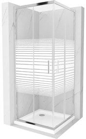 Mexen Rio cabina de duș pătrată 80 x 80 cm, dungi albe, crom + cadă Flat, alb - 860-080-080-01-20-4010