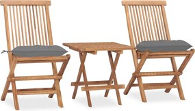 vidaXL Set mobilier exterior pliabil cu perne, 3 piese, lemn masiv tec