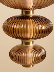Lustra suspendată din sticlă maro cu structură din alamă antichizată, formă sferică, finisaj vintage, 40 × 25 cm, „Auralis"