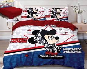 Lenjerie pat dublu  BUMBAC FINET  6 piese  IDENTICA CU POZA  Alb-Albastru  Mickey Mouse