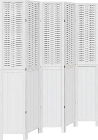 vidaXL Paravan cameră 5 panouri, alb, lemn masiv paulownia