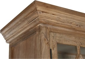Bufet vitrină rustic din lemn de ulm reciclat, natur, cu 2 uși vitrate, 2 uși închise, 2 sertare și 3 rafturi, 220 x 100 x 45 cm, „Elmwood”