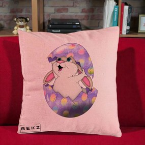 Perna Decorativa Iepuras din Ou de Pasti, 40x40 cm, Roz, Husa Detasabila, Perna Inclusa, BEKZ®
