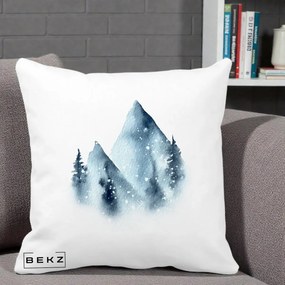 Perna Decorativa Munti Inzapeziti Acuarela Indigo, 40x40 cm, Alba Mata, Husa Detasabila, Perna Inclusa, BEKZ®