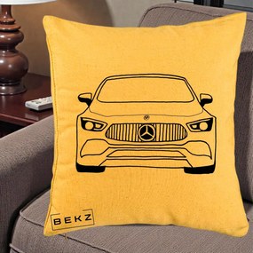 Perna Personalizata Mercedes-Benz Fata Linie, 40x40 cm, Galben, Husa Detasabila, Perna Inclusa, BEKZ®