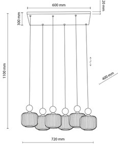 Candelabru suspendat pe cablu BALLO, 6xE14/10W/230V, bej
