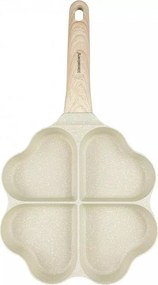 Tigaie cu 4 compartimente Klausberg KB 7819, 19 cm, în formă de inimă, acoperire marmorată, compatibilă cu plitele cu inducție, bej
