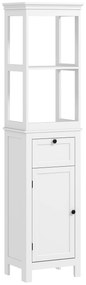 HOMCOM Mobilier coloană de baie armoire haute cu 2 rafturi, 1 sertar și 1 dulap - 40 x 30 x 165 cm, alb | Aosom Romania