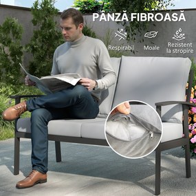 Outsunny Set de Mobilier de Grădină din 4 Piese, cu Canapea, 2 Fotolii și Măsuță de Cafea, 127x74x80 cm, Gri Cărbune | Aosom Romania