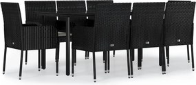 vidaXL Set mobilier de grădină cu perne, 9 piese, negru, poliratan