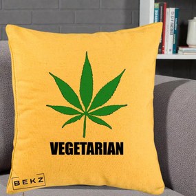 Perna Decorativa Vegetarian cu Frunza, 40x40 cm, Galben, Husa Detasabila, Perna Inclusa, BEKZ®