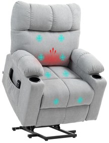 HOMCOM Fotoliu pentru seniori cu funcție de ridicare, funcție de culcare, incl. telecomandă, 144 cm x 91 cm x 88 cm, Gri deschis | Aosom Romania