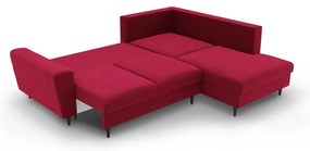 Colțar roșu extensibil, cu spațiu de depozitare cu tapițerie din catifea (cu colț pe partea dreaptă-în formă de ”L”) Kyoto – Cosmopolitan Design