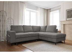 Colțar gri extensibil cu tapițerie din catifea reiată (cu colț pe partea dreaptă) Lofty Lilly – Miuform