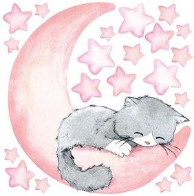 Autocolante de perete pentru camera copiilor Ambiance Magic Cat, roz