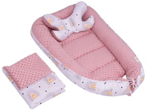 Baby Nellys Set complet cu două fețe. cuib cu minky Curcubeu, pudră albă