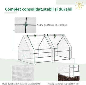 Outsunny Mini Seră Portabilă din PE pentru Grădină, cu Uși cu Fermoar și Acoperiș pentru Protecție UV/Apă, 180x90x90 cm, Alb | Aosom Romania