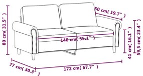 Canapea cu 2 locuri, maro, 140 cm, catifea Maro, 172 x 77 x 80 cm
