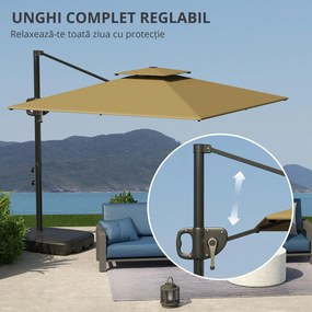 Outsunny Umbrelă Suspendată cu Bază Greutăți și Acoperiș Dublu pentru Grădină, Umbrelă Suspendată Pătrată cu Manivelă și Unghi Reglabil, Gri Închis | Aosom Romania