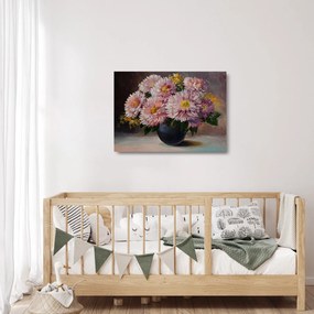 Tablou pe sticlă - Pictură în ulei, flori în vază (70x50 cm)