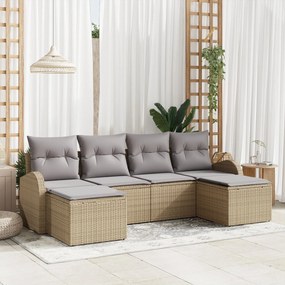 vidaXL Set de canapele pentru grădină cu pernă 6 pcs Bej Rattan poli