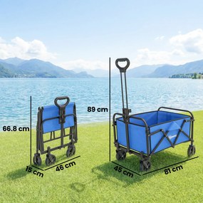 Outsunny Cărucior de grădină pliabil cu roţi mâner reglabil sarcină 68 kg pentru campanie cumpărături 81x45x89 cm albastru | Aosom Romania