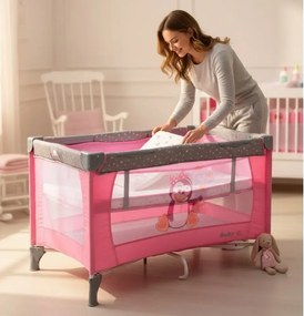 Patut Pliabil si Tarc copii Baby Care™ PRO FMG, 120X60 cm, 2 Niveluri de inaltime, Cu geanta transport inclusa, Plasa insecte, Roz
