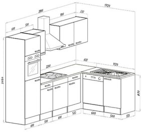 Mobilă de bucătărie de colț Yorki 280, corp stejar Yorki, față antracit satinat