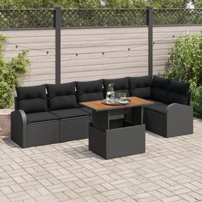 vidaXL Set Masa Grădină 7 Piese cu Perne Ratan Negru Acacia