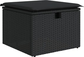 vidaXL Taburet de grădină cu pernă, negru, 55x55x37 cm, poliratan