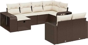 vidaXL Set canapele de grădină cu perne, 10 piese, maro, poliratan