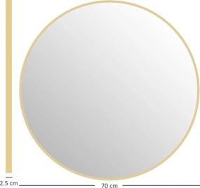 HOMCOM Oglindă Rotundă pentru Baie, din Sticlă și Oțel, Ø70x2.5 cm, culoare Auriu | Aosom Romania