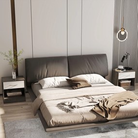 HOMCOM Set 2 Noptiere Moderne cu Raft Deschis și Sertar Alb Gri închis | Aosom Romania