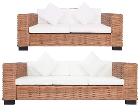 278623 vidaXL Set canapea cu perne, 2 piese, ratan natural