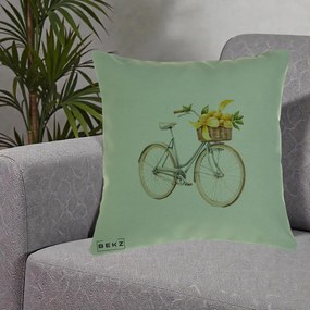 Perna Decorativa Bicicleta cu Cos de Lamai Mediteranean, 40x40 cm, Verde, Husa Detasabila, Perna Inclusa, BEKZ®