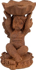 Suport lumanare, maro, din polirasina, 7x7x12 cm, Angel