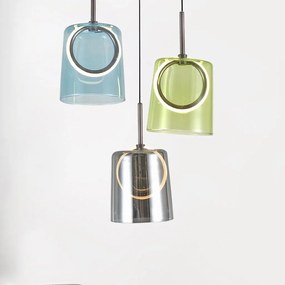 Lustra cu 3 pendule LED, inaltime reglabila, sticla, multicolor, Zula
