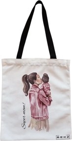 Sacosa de Panza pentru Cumparaturi, Geanta Tote, model Super Mom 3, Cu fermoar, 38x34.5 cm, Alba, BEKZ®
