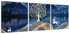 Tablou - Cerbi în luna plină (cu ceas) (90x30 cm)