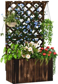 Outsunny Pat înălțat jardiniere cu spalier, ghiveci din lemn 64 x 33 x 122cm carbonizat | Aosom Romania