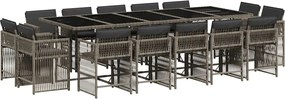 vidaXL Set mobilier de grădină cu perne, 15 piese, gri, poliratan
