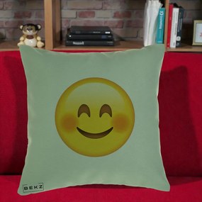 Perna Decorativa Emoji Fericit Roscat, 40x40 cm, Verde, Husa Detasabila, Perna Inclusa, BEKZ®