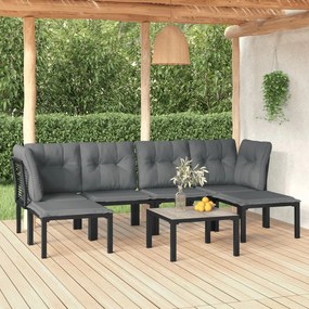 vidaXL Set mobilier de grădină, 7 piese, negru și gri, poliratan