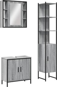 vidaXL Set dulapuri de baie, 3 piese, gri sonoma, lemn prelucrat