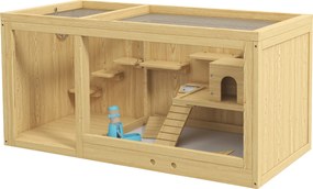 PawHut Cușcă pentru animale mici, Molid, inclusiv accesorii și bol pentru apă, 100 x 50 x 50 cm, Natur | Aosom Romania