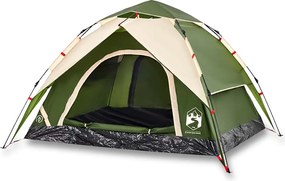 vidaXL Cort de camping cupolă 3 persoane, setare rapidă, verde