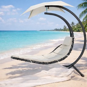 Șezlong suspendat din oțel, cu pernă încorporată, baldachin detașabil, Ivory